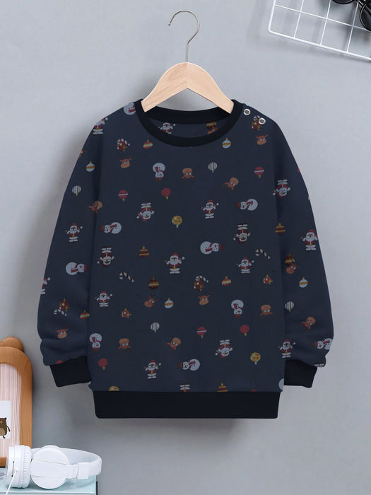 TH Single Jersey Sweatshirt For Kids-Navy with Allover Print-BR14262