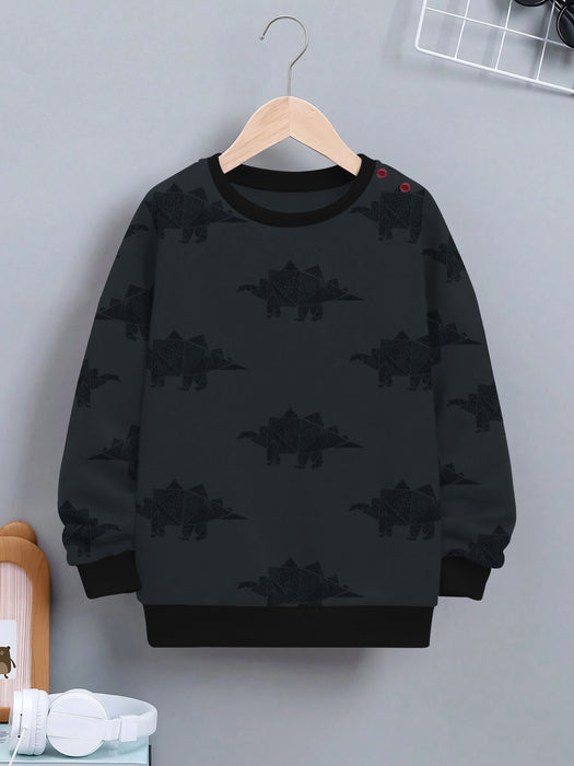 TH Terry Fleece Sweatshirt For Kids-Slate Grey with Allover Print-BR14260