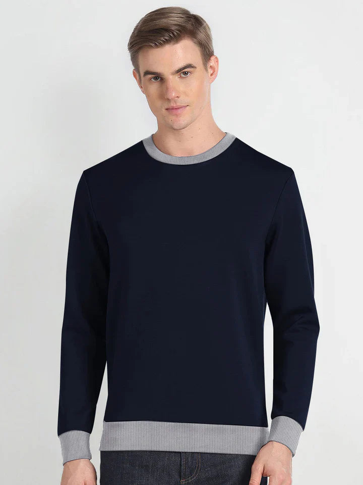 TNF Fleece Funky Style Sweatshirt For Men-Navy with Grey-BE2494