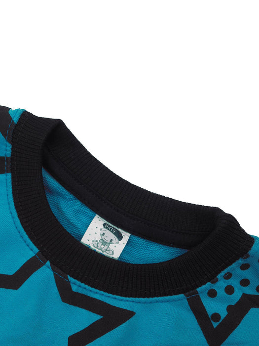 Terry Fleece Sweatshirt For Kids-Dark Cyan with Stars Print-BR14241