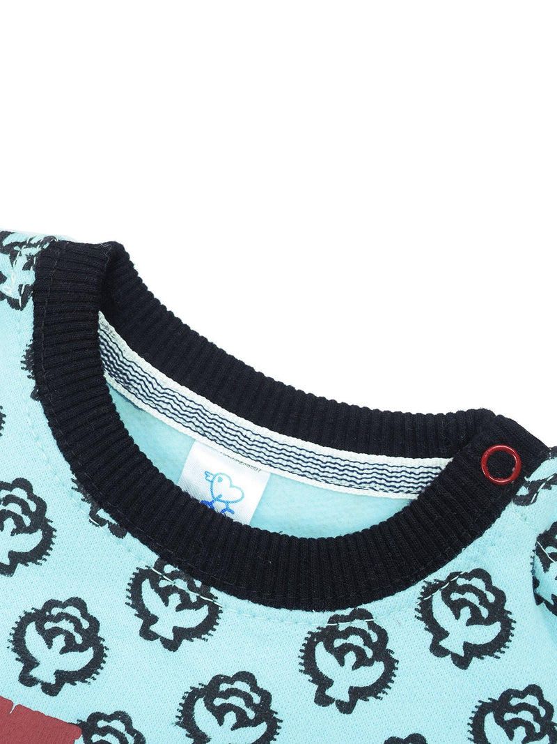Terry Fleece Sweatshirt For Kids-Light Sea Green with Allover Dotted Print-BR14239
