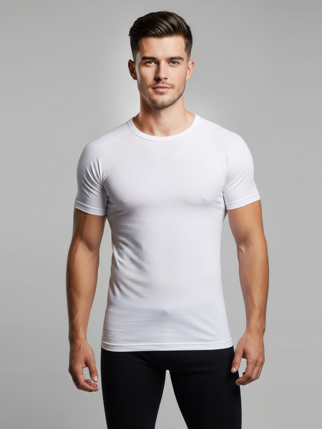 Half Sleeve Thermal Warmer Shirt For Men-White-TVS03