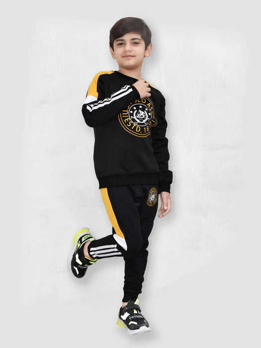 U.S Polo Assn Fleece Tracksuit For Kids-Black with Yellow-BR919