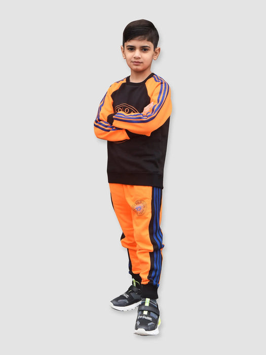 U.S Polo.Assn Fleece Tracksuit For Kids-Black & Orange-BR916