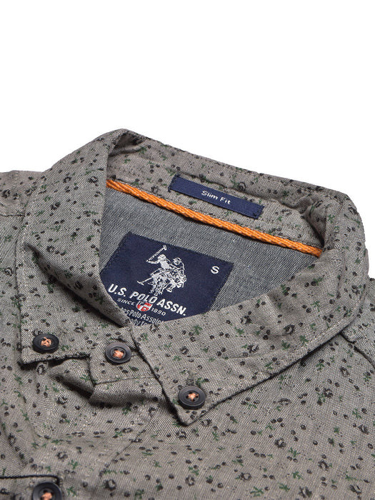 USPA Premium Slim Fit Casual Shirt For Men-Slate Green with Allover Print-BR13614