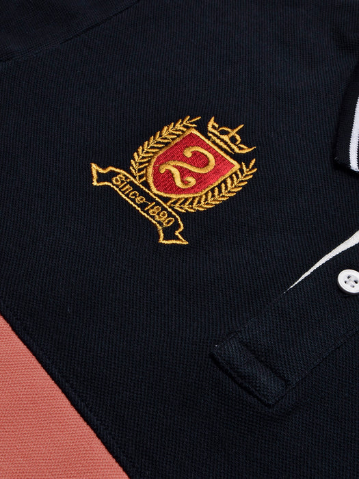 U.S Polo Assn. Summer Polo Shirt For Men-Dark Navy with Light Orange & White Panel-BR13069