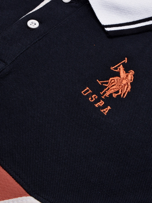 U.S Polo Assn. Summer Polo Shirt For Men-Navy with Coral Orange & White Panel-BR13028