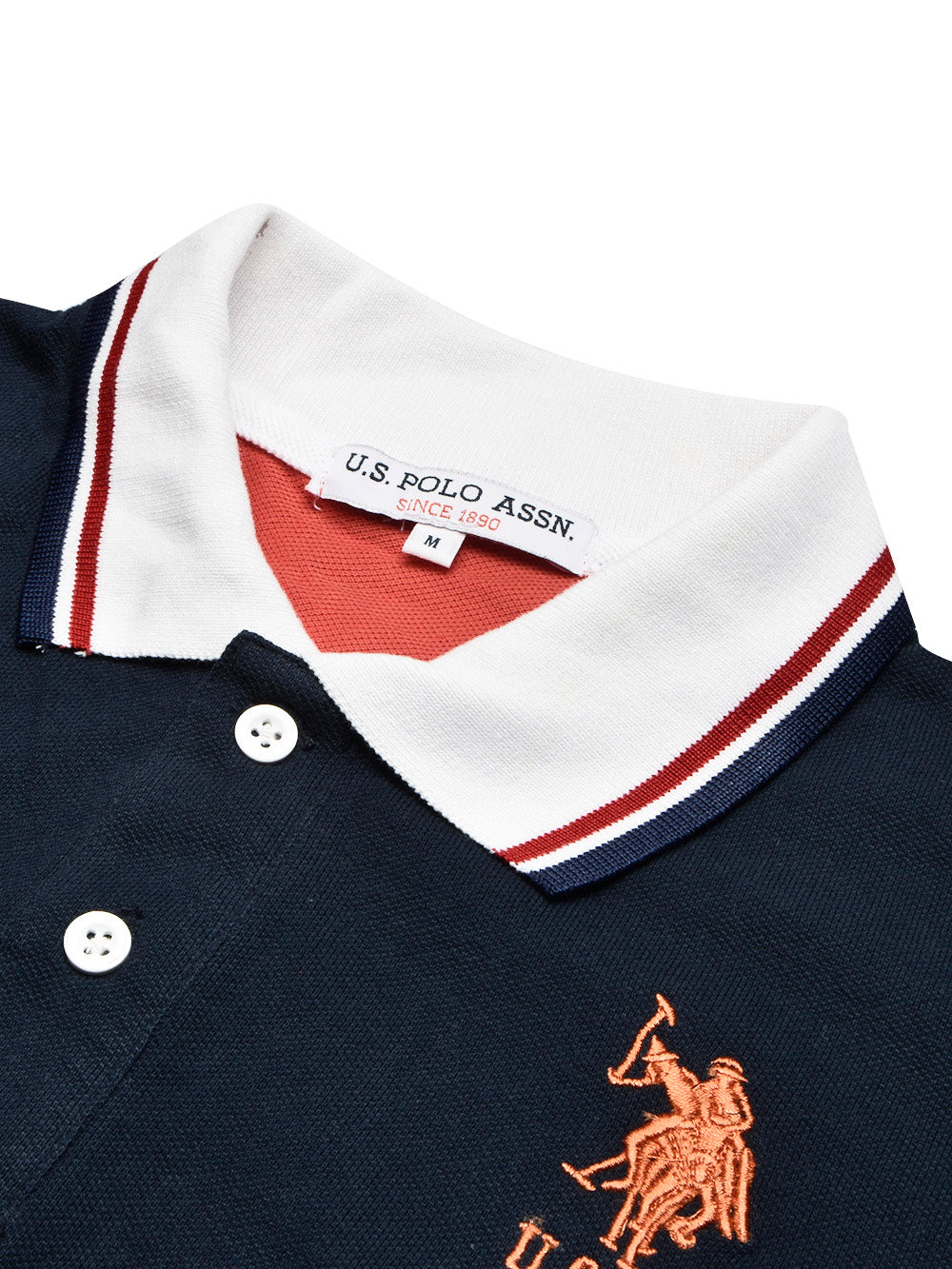 U.S Polo Assn. Summer Polo Shirt For Men-Navy with Coral Orange & White Panel-BR13029