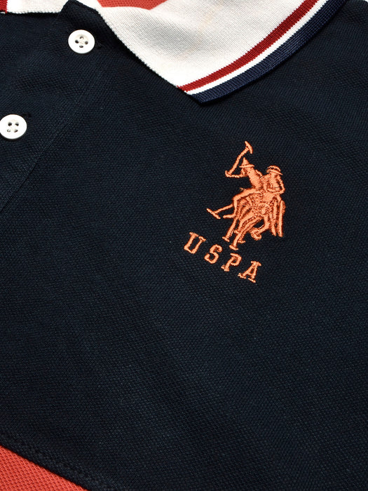 U.S Polo Assn. Summer Polo Shirt For Men-Navy with Coral Orange & White Panel-BR13029