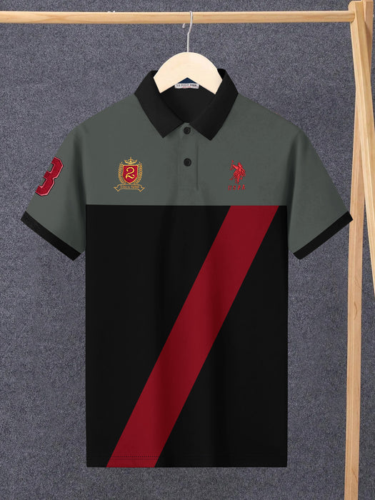 U.S Polo Assn. Summer Polo Shirt For Men-Olive with Black & Red Panel-BR13070