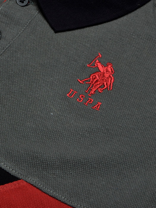 U.S Polo Assn. Summer Polo Shirt For Men-Olive with Black & Red Panel-BR13070