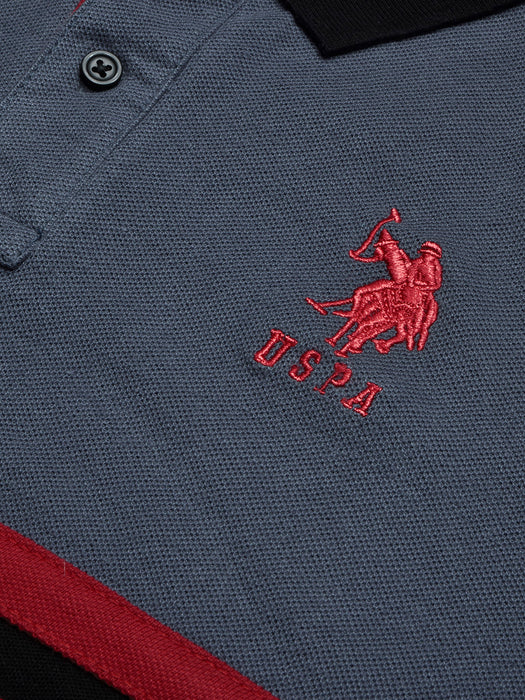 U.S Polo Assn. Summer Polo Shirt For Men-Slate Grey with Black & Red Panel-BR13119