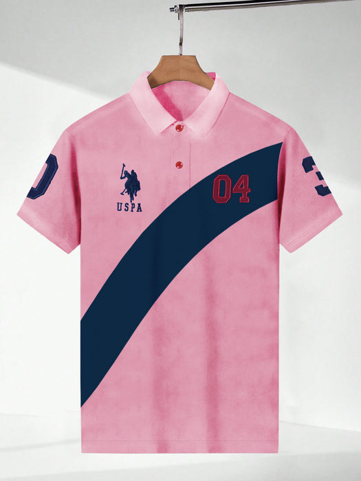 U.S Polo Summer Polo Shirt For Men-Pink Faded with Navy Panel-BR13155