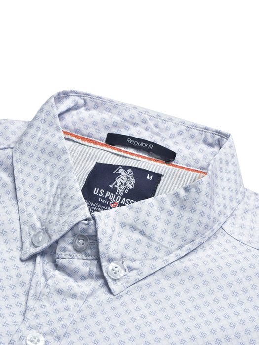 USPA Premium Slim Fit Casual Shirt For Men-White with Blue Allover Print-BR13652