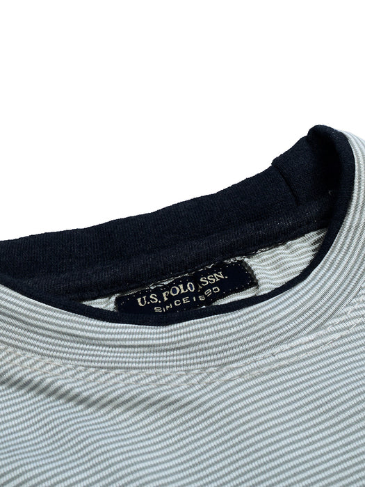 US POLO ASSN Single Jersey Long Sleeve Tee Shirt For Kids-Green Lining & Dark Navy Melange-BR13403