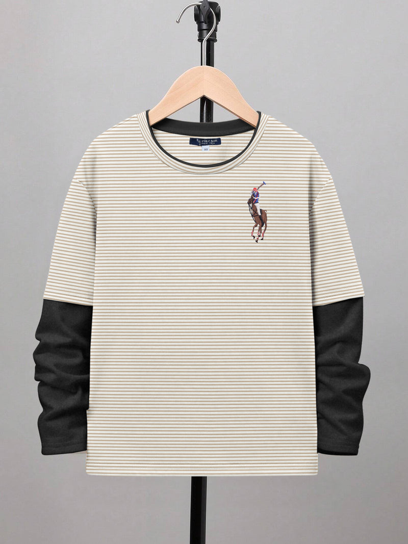 US POLO ASSN Single Jersey Long Sleeve Tee Shirt For Kids-Skin Lining & Charcoal-BR13405