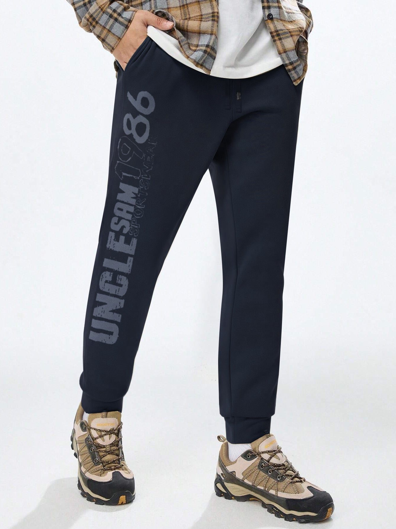Uncle Sam Slim Fit Terry Fleece Jogger Trouser For Men-Navy-BR14739