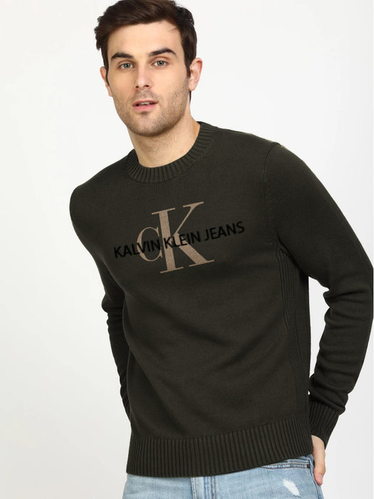 CK Fashion Stylish Crew Neck Sweatshirt For Men-Olive-AZ84
