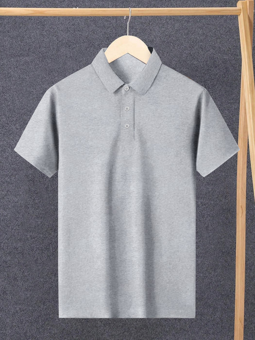 PYPR Summer Solid Polo Shirt For Men-Grey-BR13823