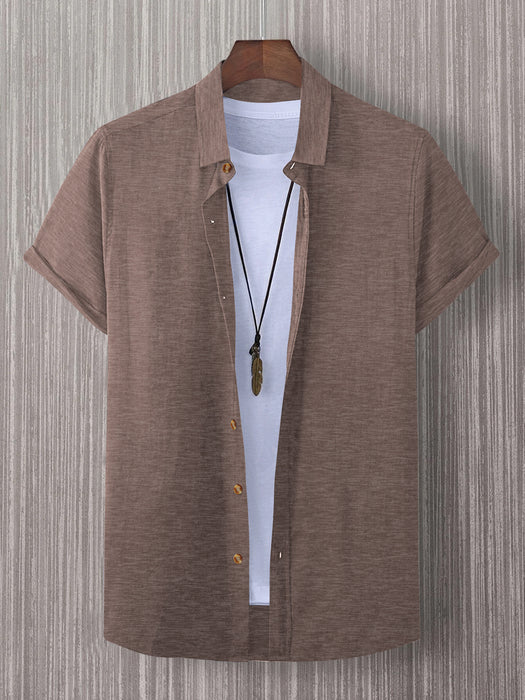 Louis Vicaci Super Stretchy Slim Fit Half Sleeve Summer Formal Casual Shirt For Men-Brown Melange-BR544