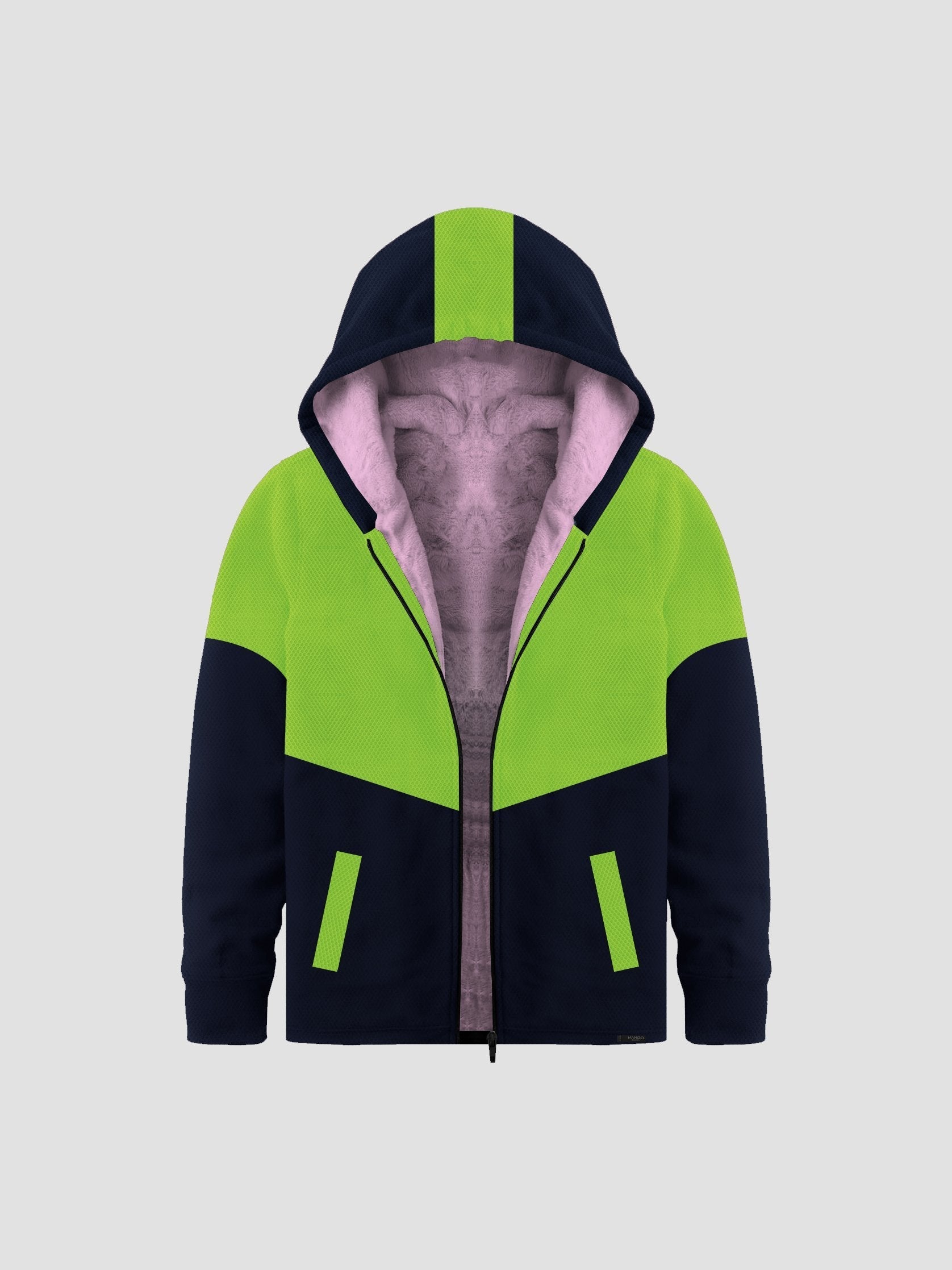 Mango Stylish Inner Fur Zipper Hoodie For Kids-Parrot & Navy-BR962