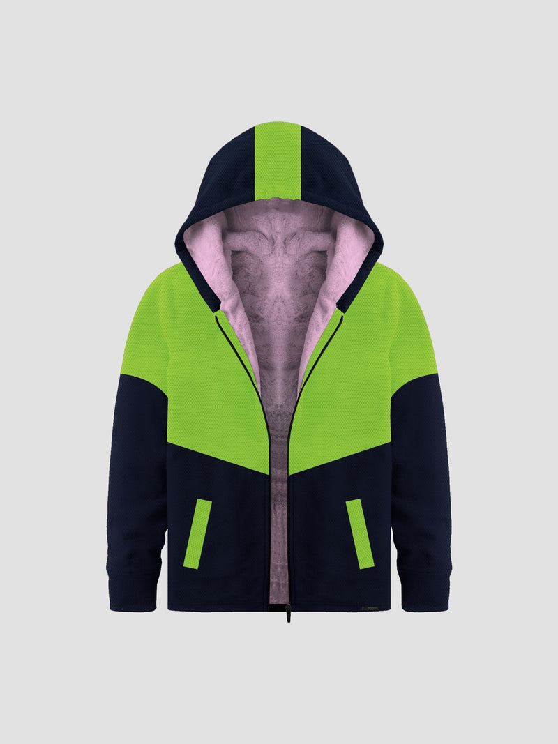 Mango Stylish Inner Fur Zipper Hoodie For Kids-Parrot & Navy-BR962