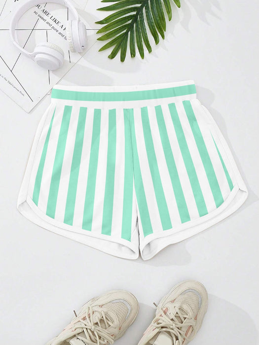 Next Terry Fleece Short Length Terry Short For Ladies-White with Green Stripe-BR968
