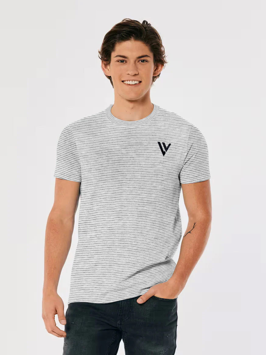Louis Vicaci Crew Neck Striper Tee Shirt For Men-White & Grey-RT2011