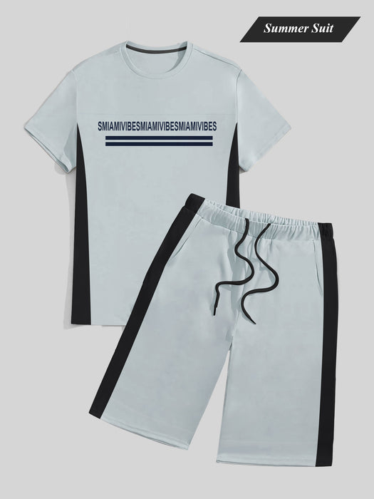 Summer Fashion T-Shirt & Lounge Short Suit For Men-Bond Blue with Black Panel-BR570