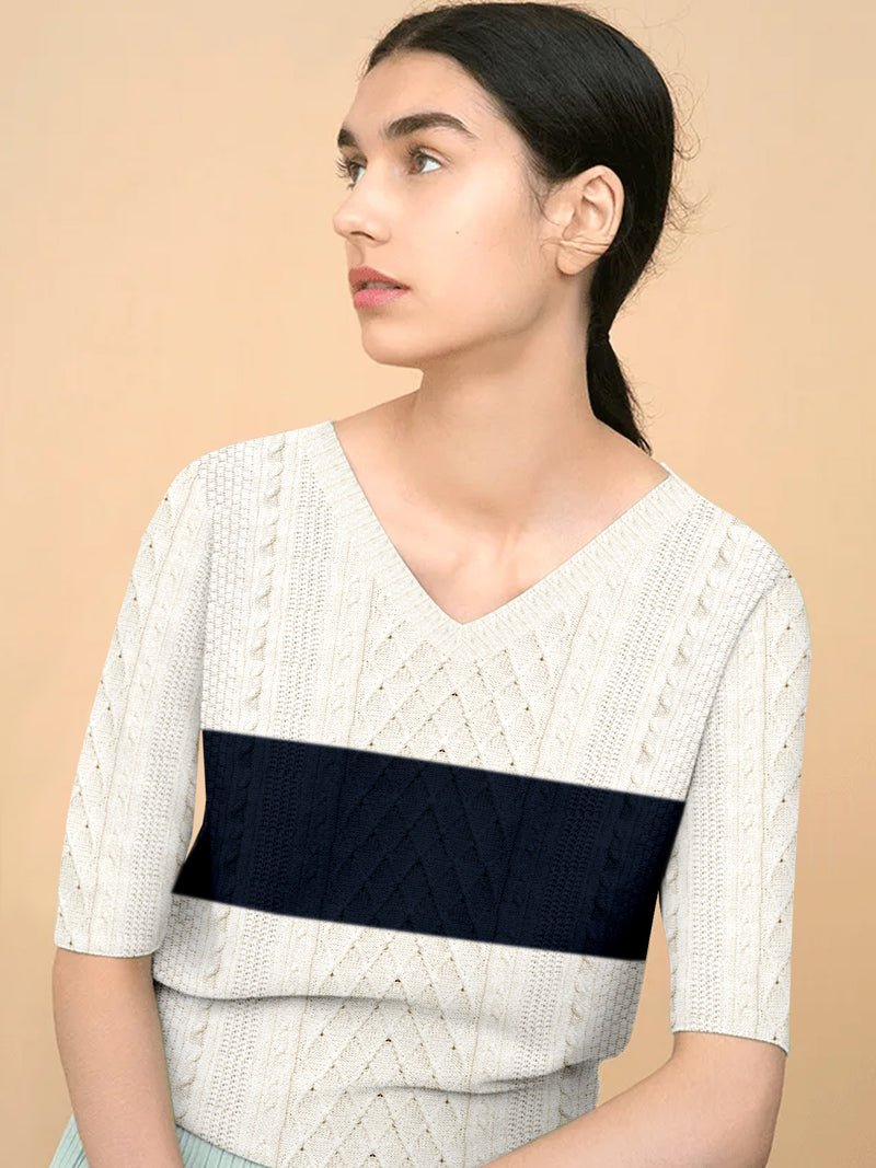 Sixteen Fashion Half Sleeve Knitted Wool Sweater For Women-Off White-BR1225