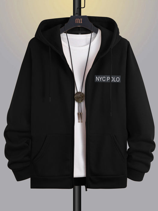 Nyc Polo Fleece Zipper Hoodie For Men-Black-BR12865