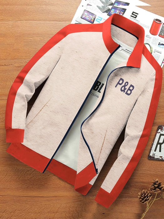 P&B Fleece Zipper Mock Neck Jacket For Men-Skin Melange with Orange-BR12810