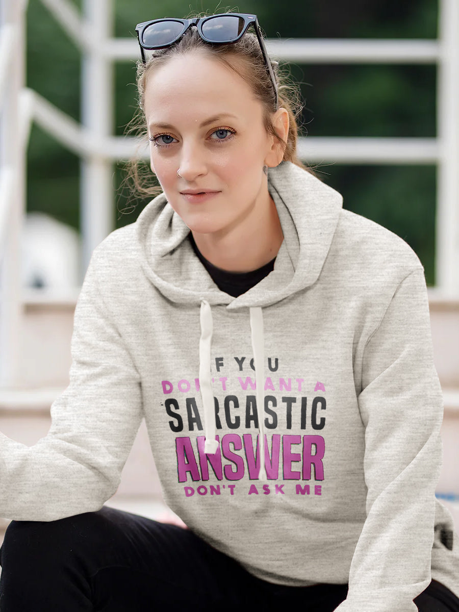 Wound up Fleece Pullover Hoodie For Women-Off White Melange-RT1086