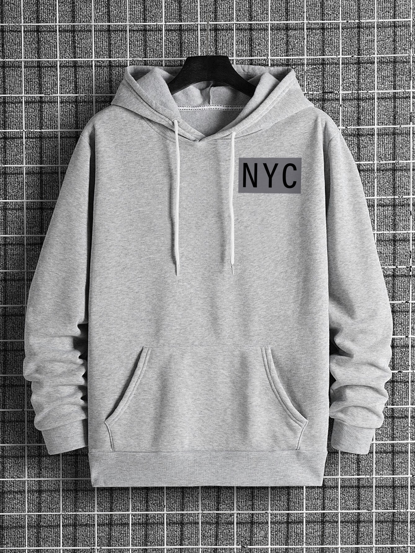 NYC Polo Fleece Zipper Hoodie For Men-Grey Melange-BR12854