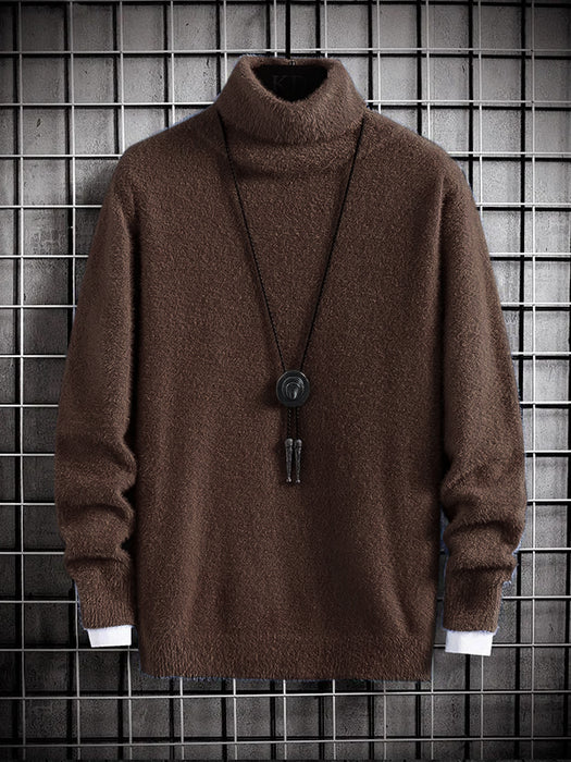 Louis Vicaci High Neck Rabbit Wool Sweatshirt-Brown-BR1183
