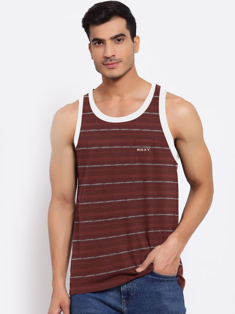 Roxy Sleeveless Pocket Style Vest T Shirt For Men-Burgundy With Stripes-BR13197