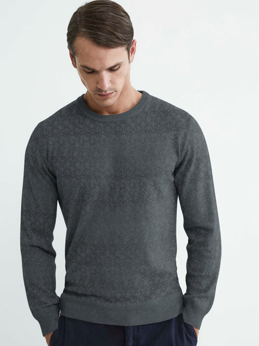 OMC Crew Neck Wool Sweatshirt For Men-Slate Grey with Print-BR1275