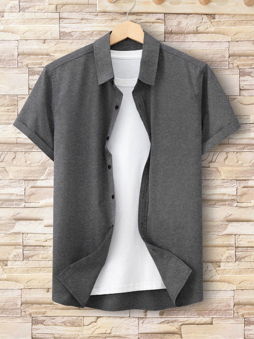 Louis Vicaci Super Stretchy Slim Fit Half Sleeve Summer Formal Casual Shirt For Men-Charcoal Melange-BR555