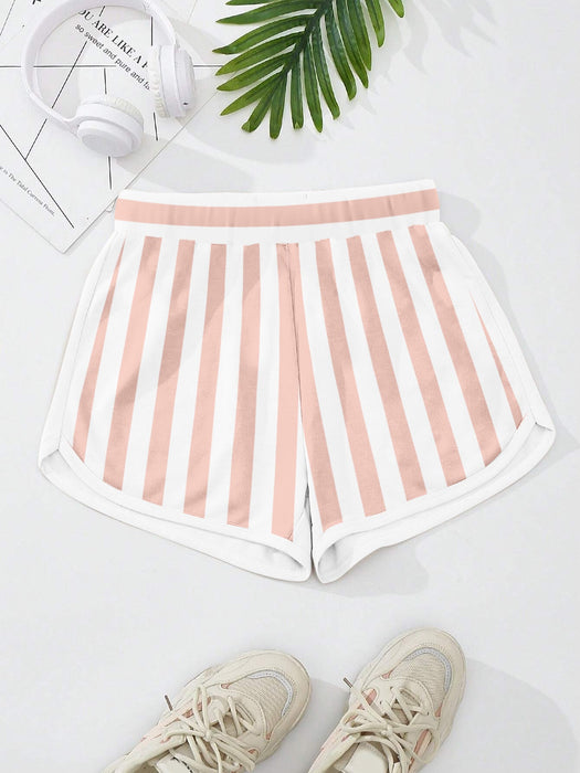 Next Terry Fleece Short Length Terry Short For Ladies-White with Pink Stripe-BR969
