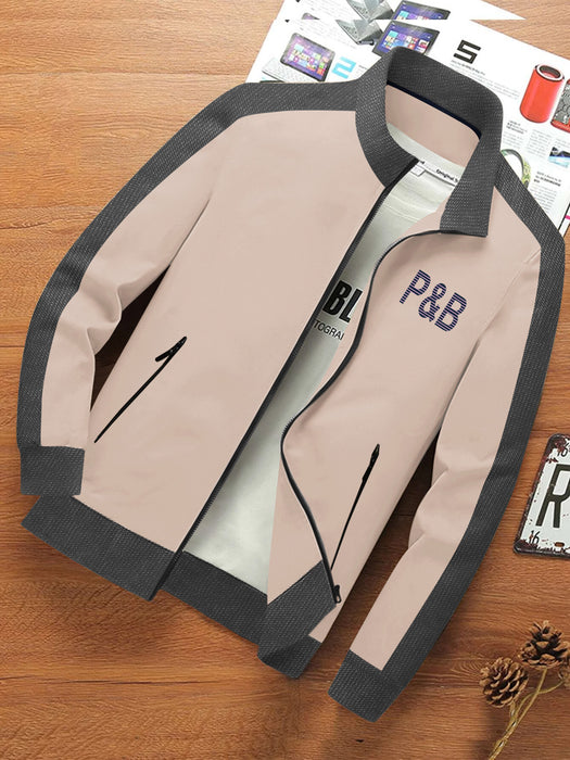 P&B Fleece Zipper Mock Neck Jacket For Men-Wheat with Black Melange-BR12804