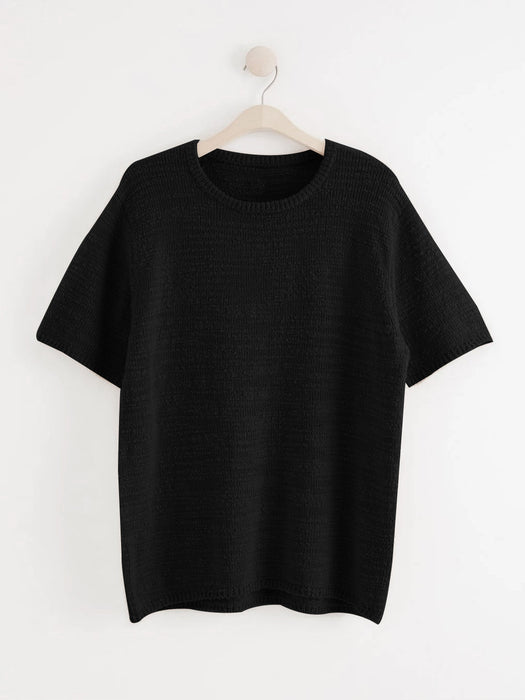 Lindex Knitted Short Sleeve Sweater For Women-Black-AZ22