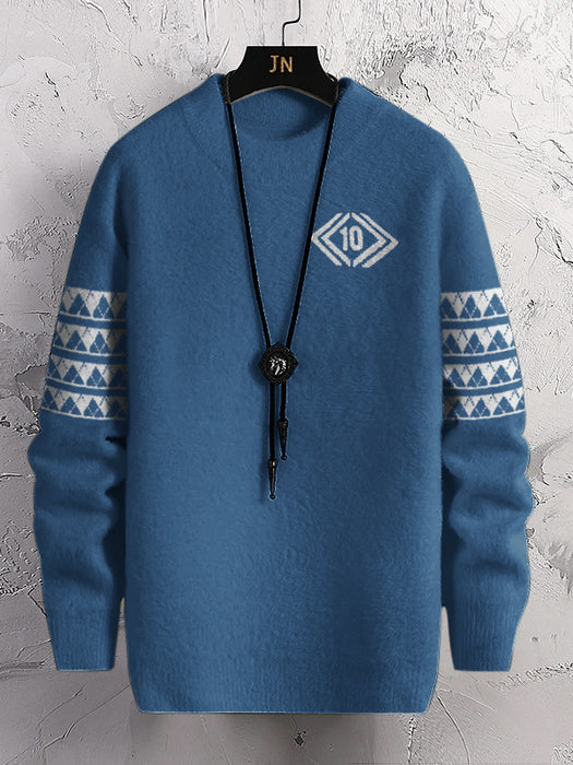 Louis Vicaci Turtle Neck Rabbit Wool Sweatshirt-Blue with Print-BR1212