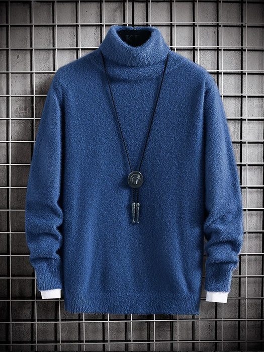 Louis Vicaci High Neck Rabbit Wool Sweatshirt-Blue-BR1182