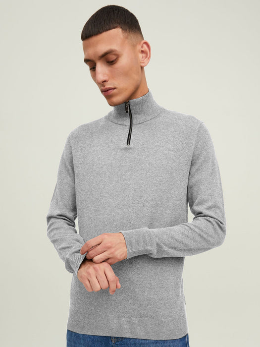 Full Fashion Wool Zipper Mock Neck For Men-Grey Melange-BR12855