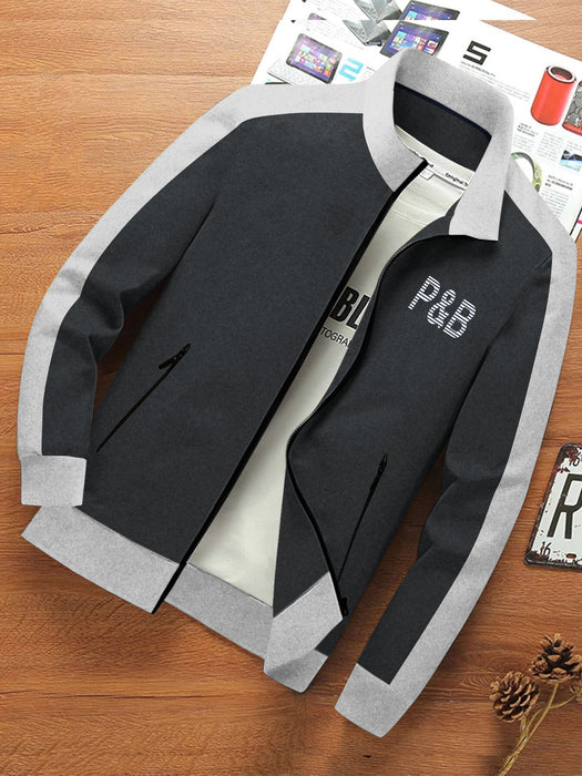 P&B Terry Fleece Zipper Mock Neck Jacket For Men-Charcoal Melange with Grey Melange-BR12831