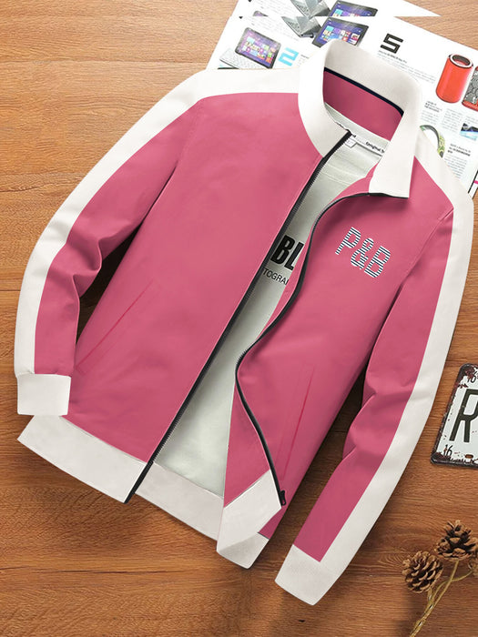 P&B Terry Fleece Zipper Mock Neck Jacket For Men-Pink with Skin-BR1267