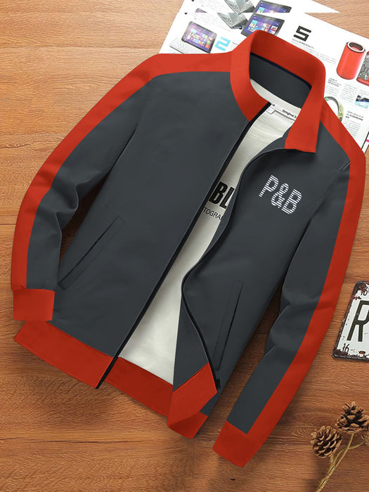 P&B Fleece Zipper Mock Neck Jacket For Men-Dark Grey with Orange-BR1268