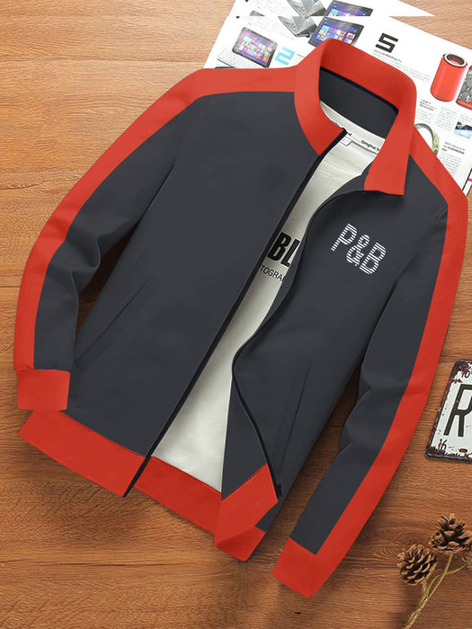 P&B Fleece Zipper Mock Neck Jacket For Men-Dark Grey with Orange-BR12816