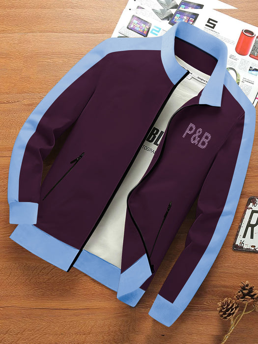 P&B Terry Fleece Zipper Mock Neck Jacket For Men-Scarlet with Sky-BR12834