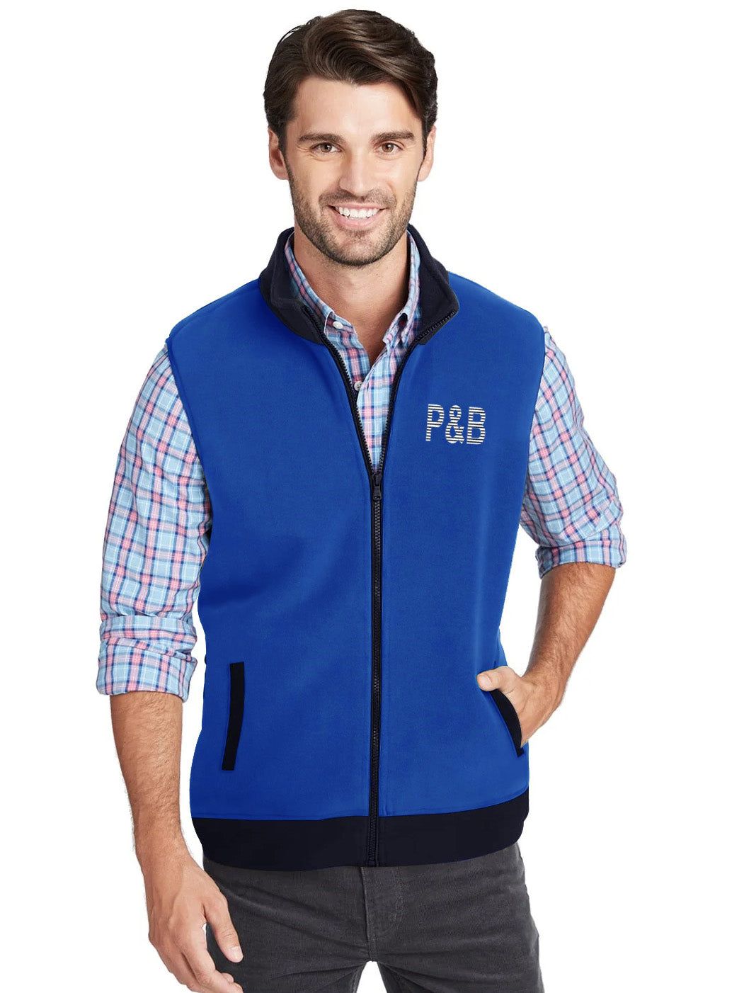 P&B Sleeveless Mock Neck Zipper Jacket For Men-Cyan Blue & Black-BR1288